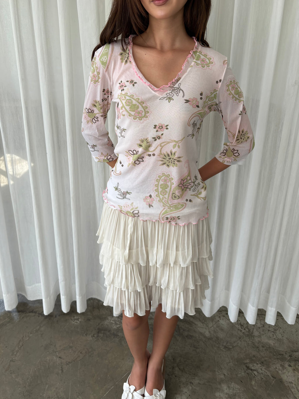 Pink and sage paisley blouse