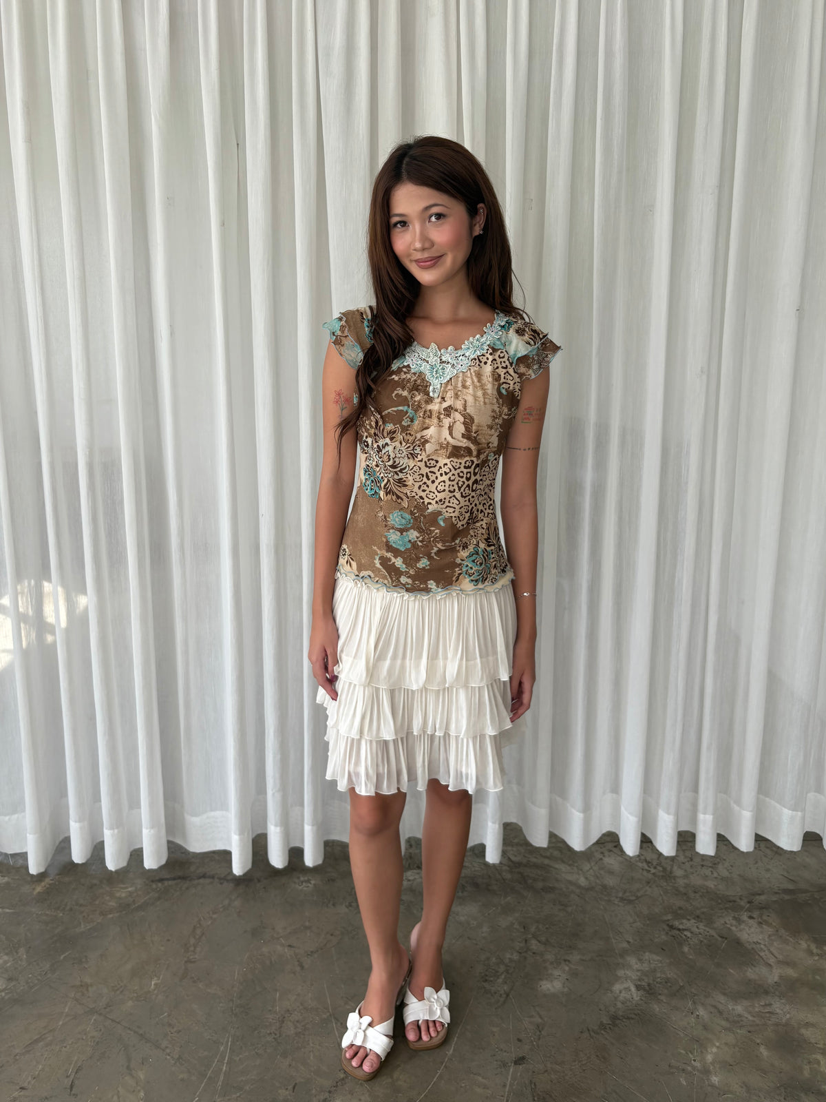 Blue floral leopard blouse