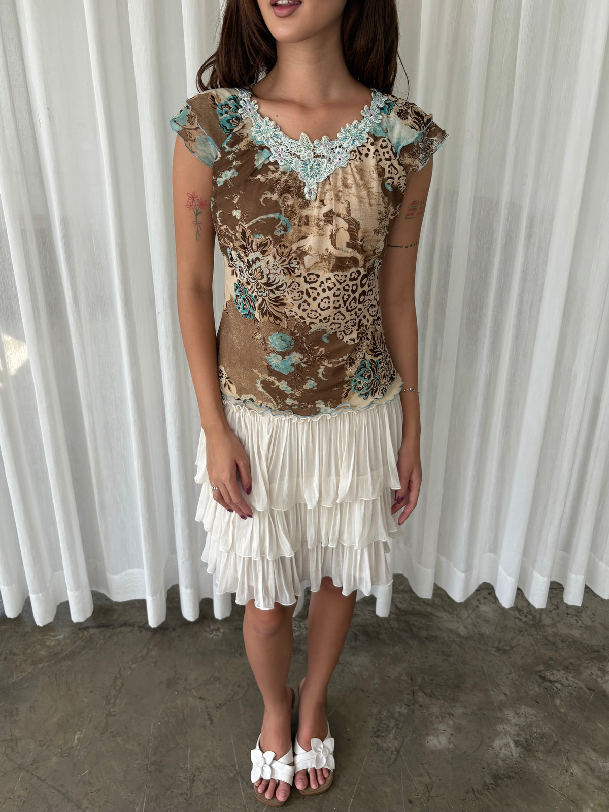 Blue floral leopard blouse