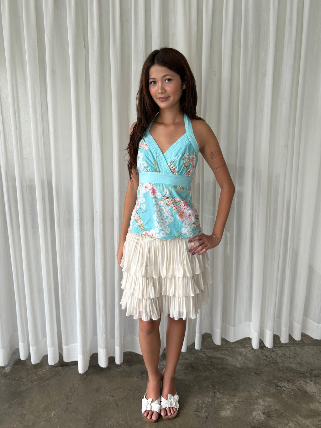 Blue blossom halter top