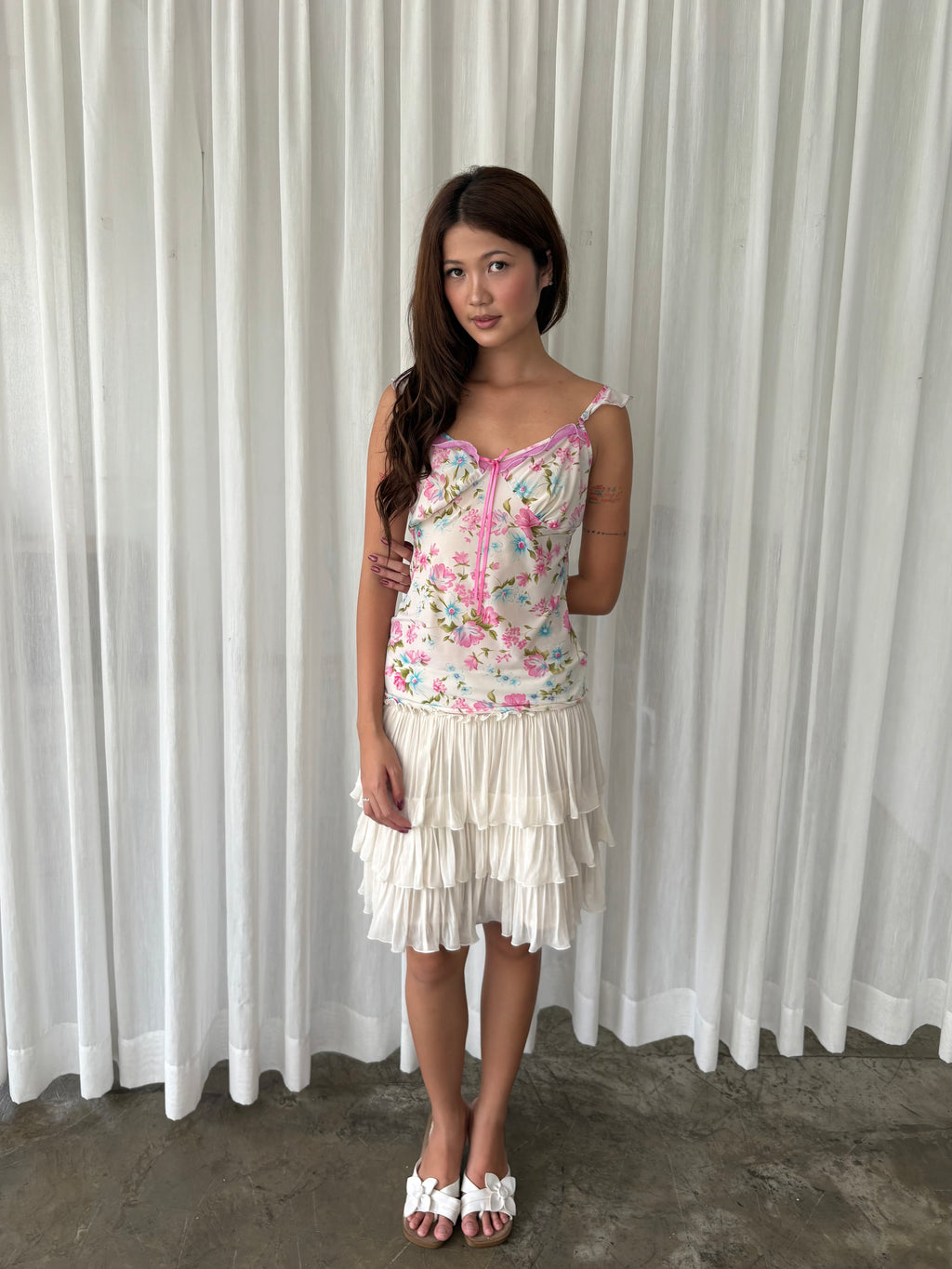 Floral ruffle strap camisole