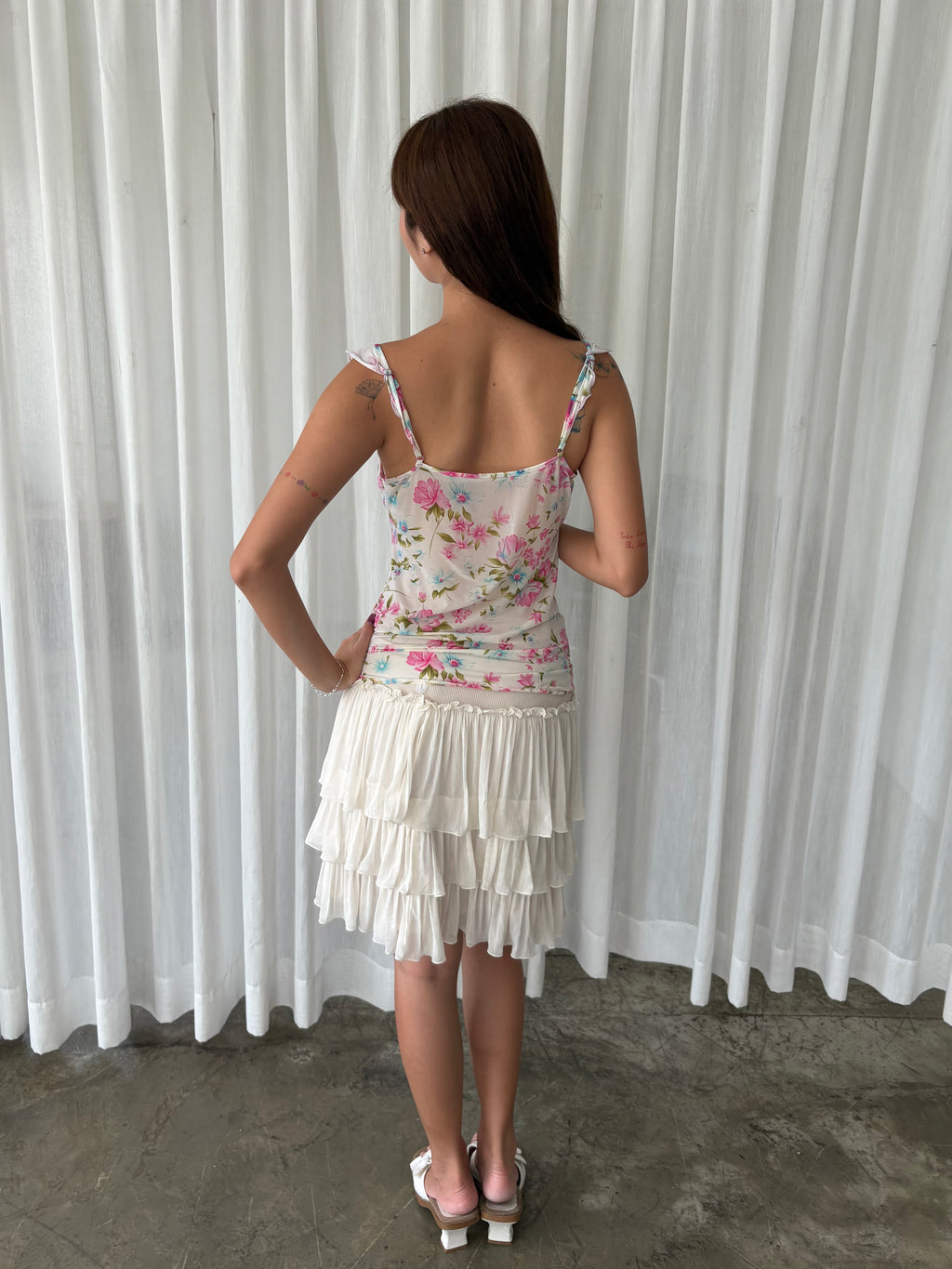 Floral ruffle strap camisole