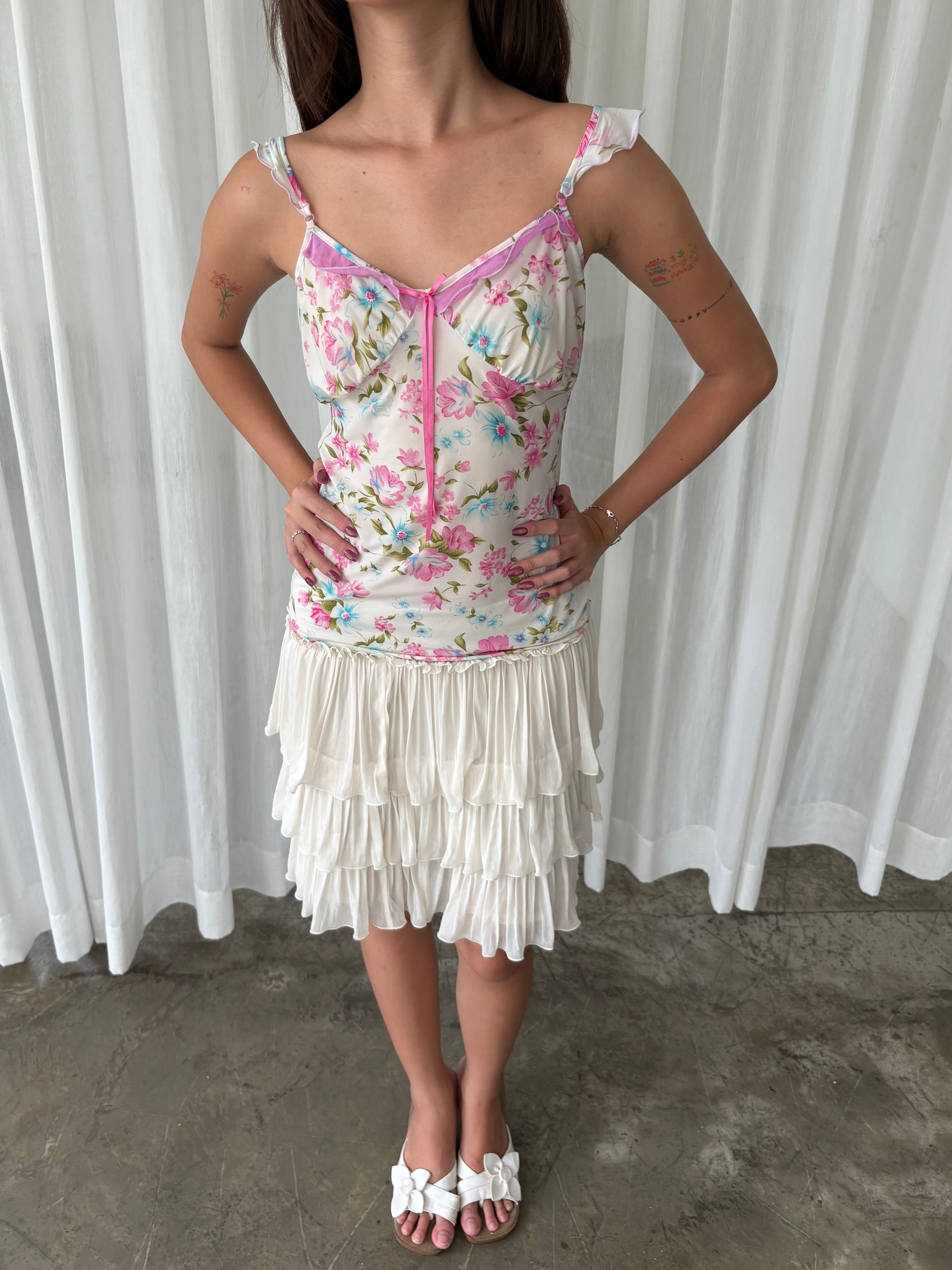 Floral ruffle strap camisole
