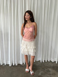 Pink embroidered mesh camisole