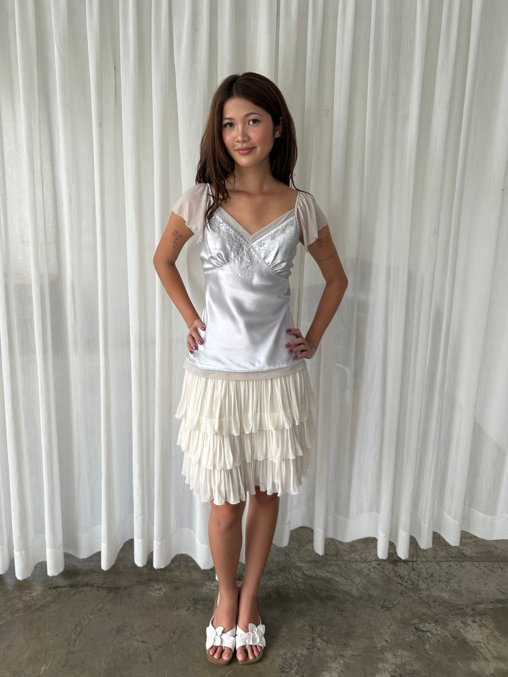 Silver embellished satin top