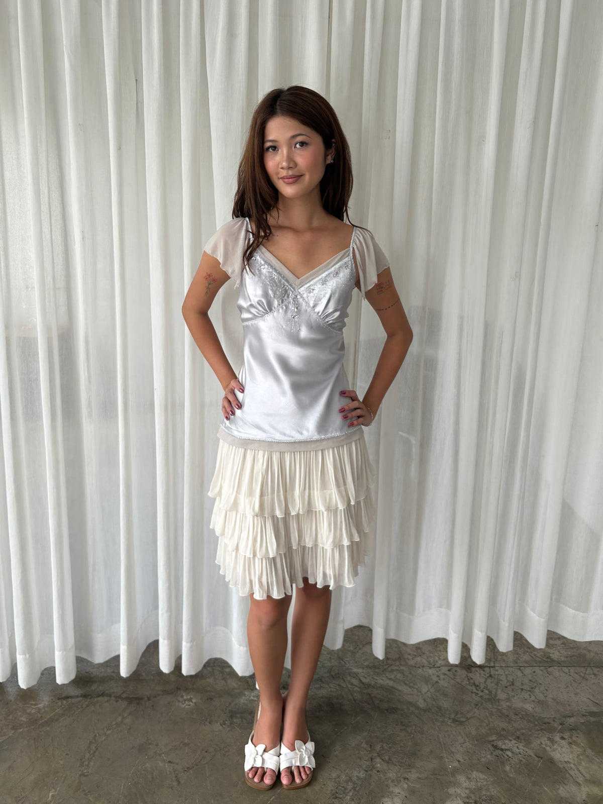 Silver embellished satin top