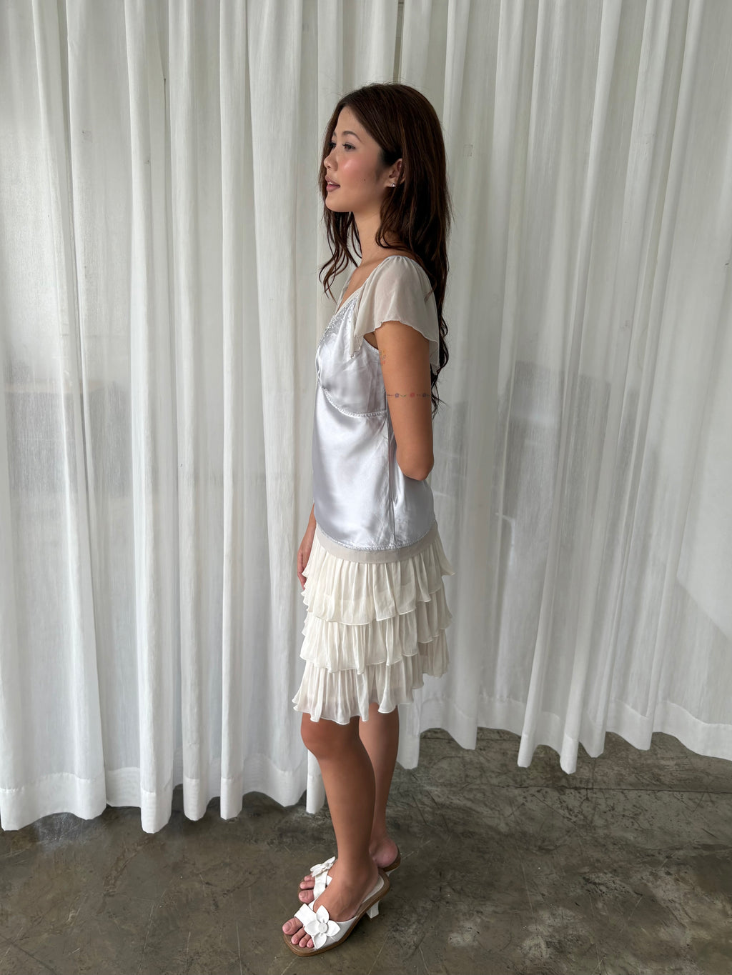 Silver embellished satin top