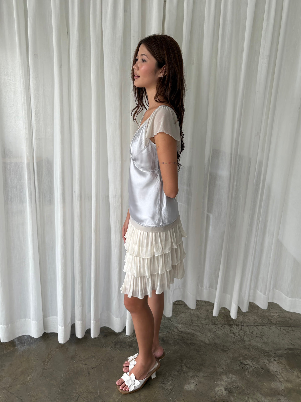Silver embellished satin top