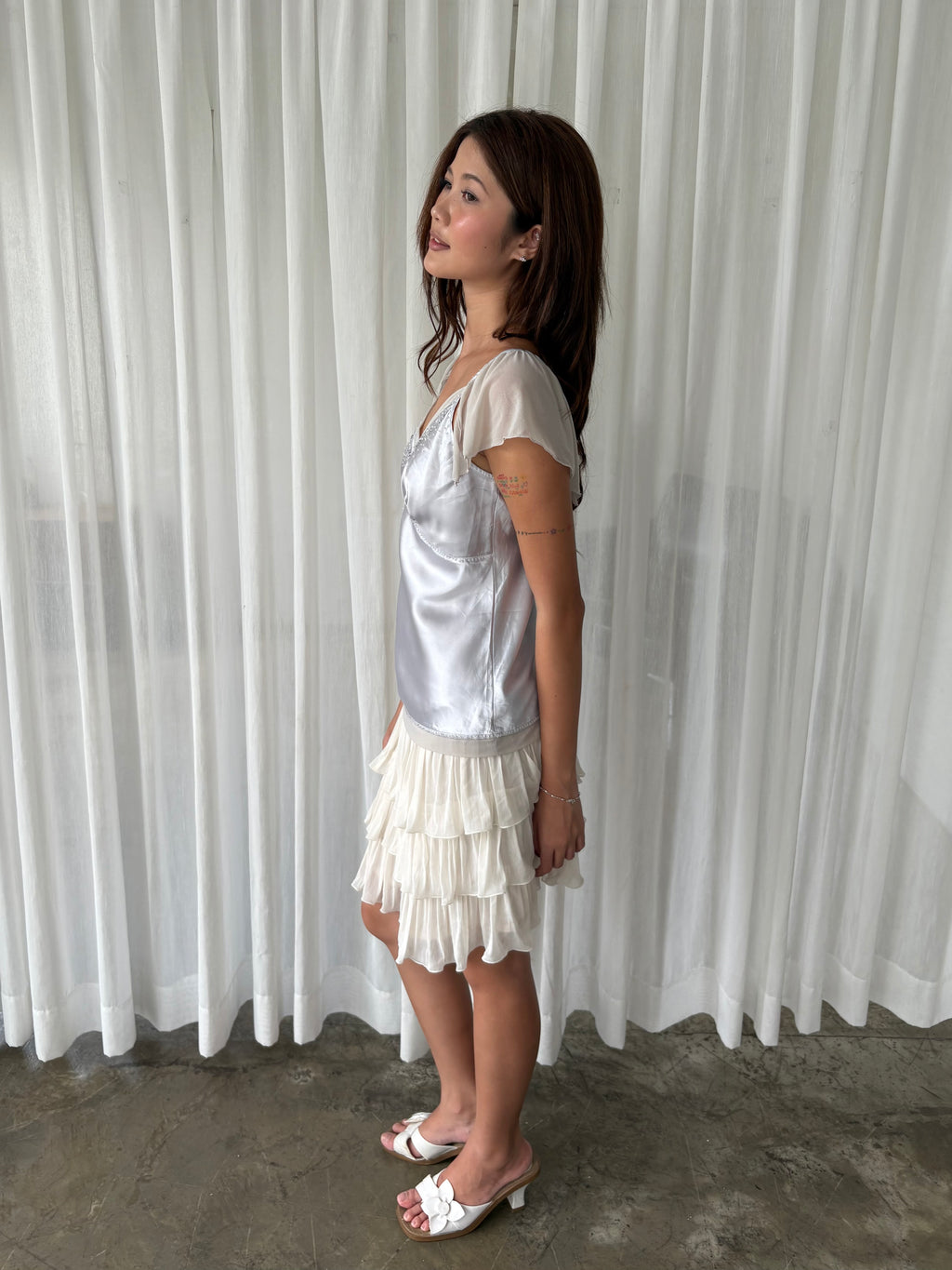 Silver embellished satin top