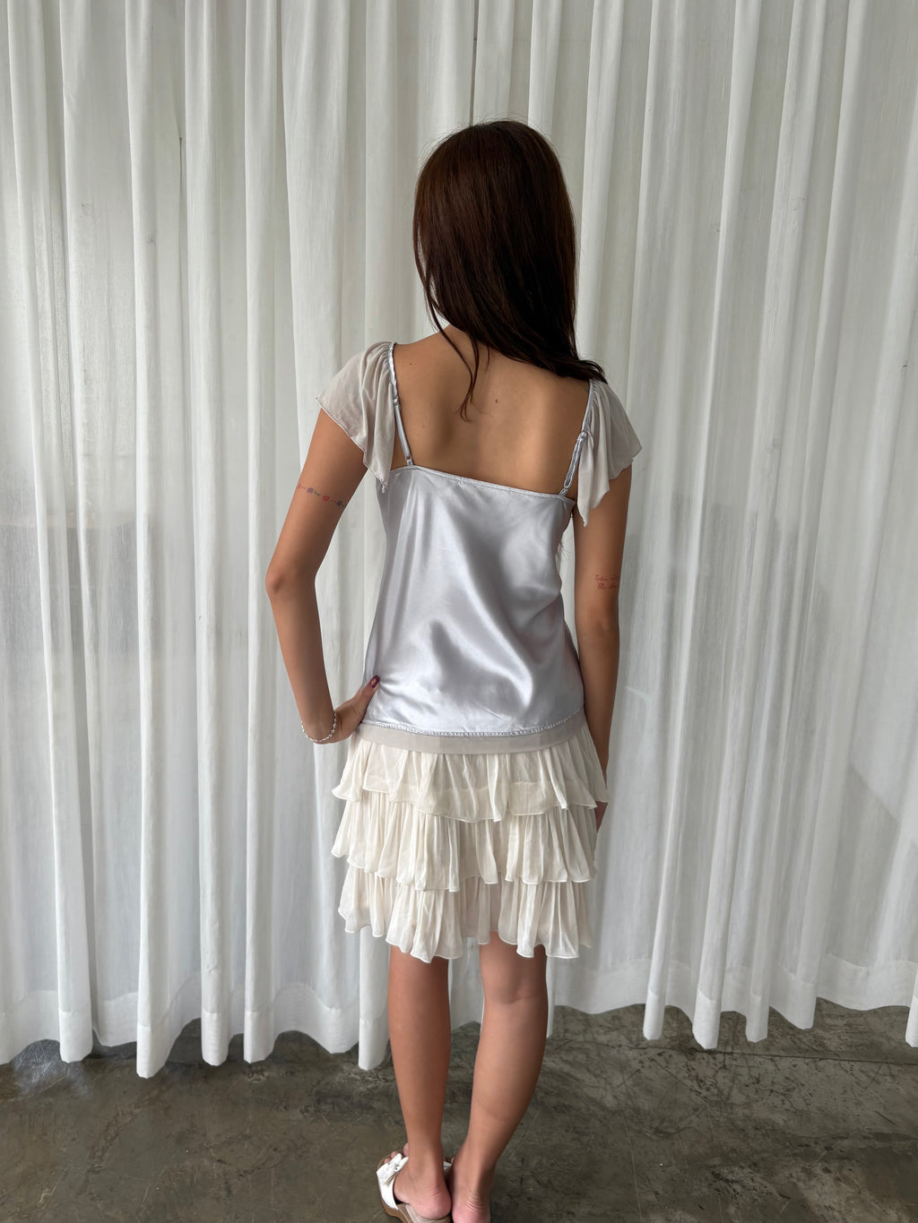 Silver embellished satin top
