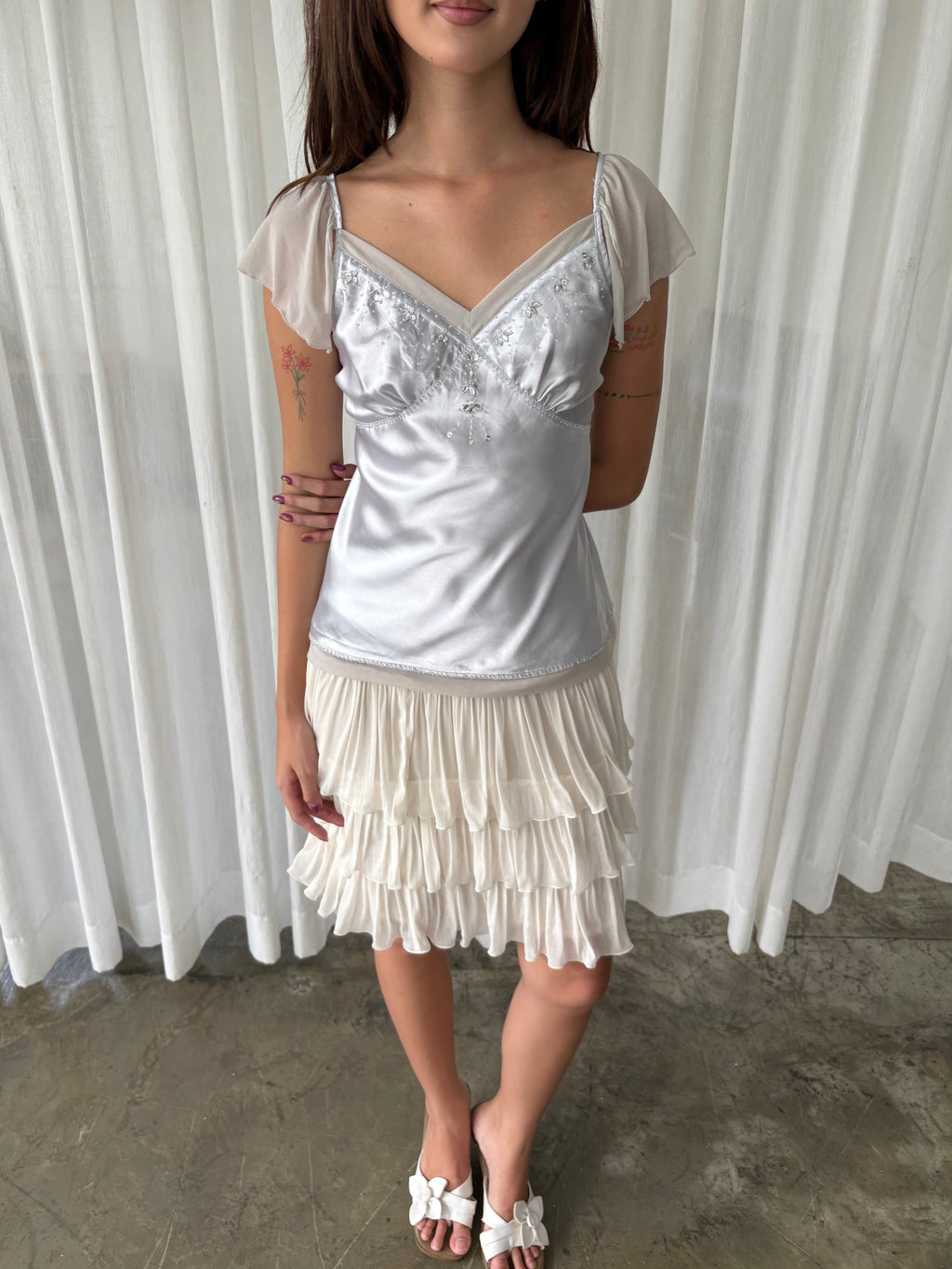 Silver embellished satin top