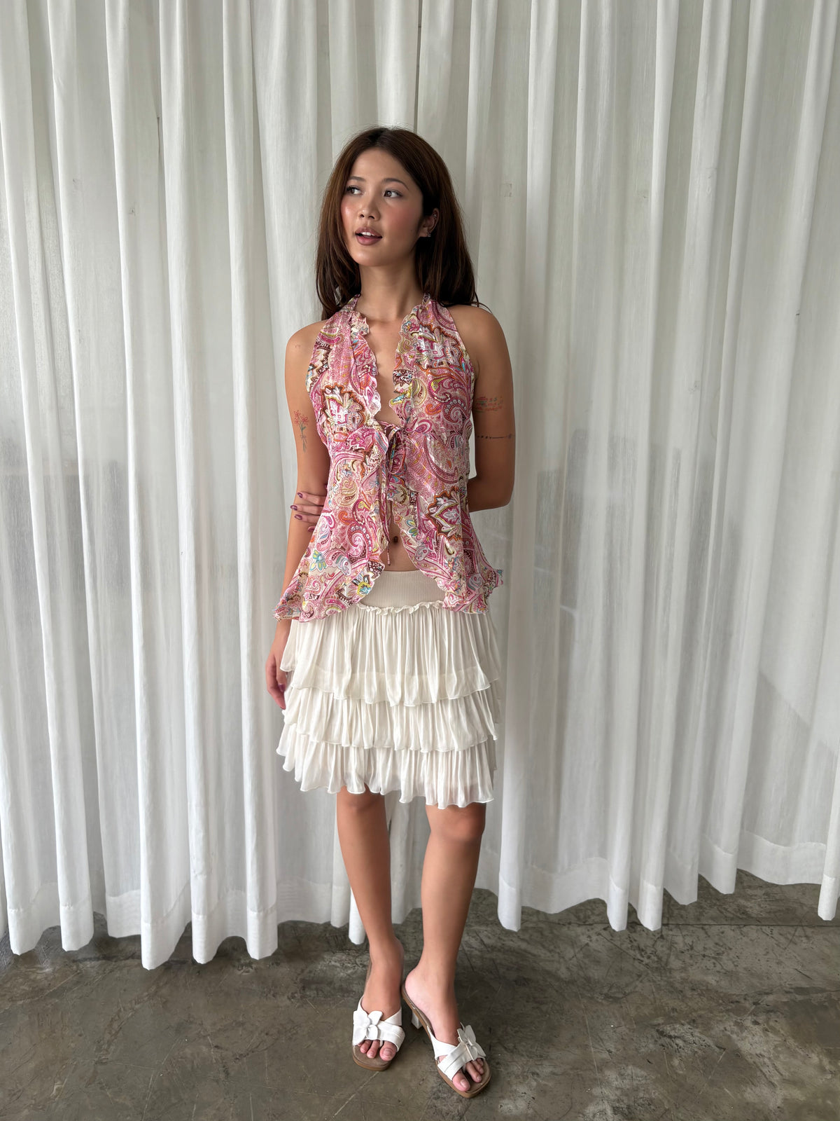 Paisley ruffle halter top