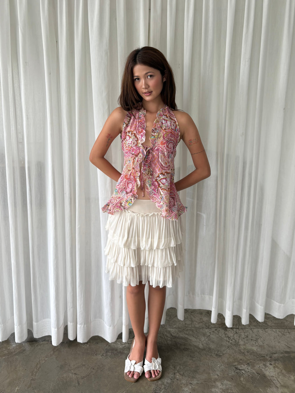 Paisley ruffle halter top