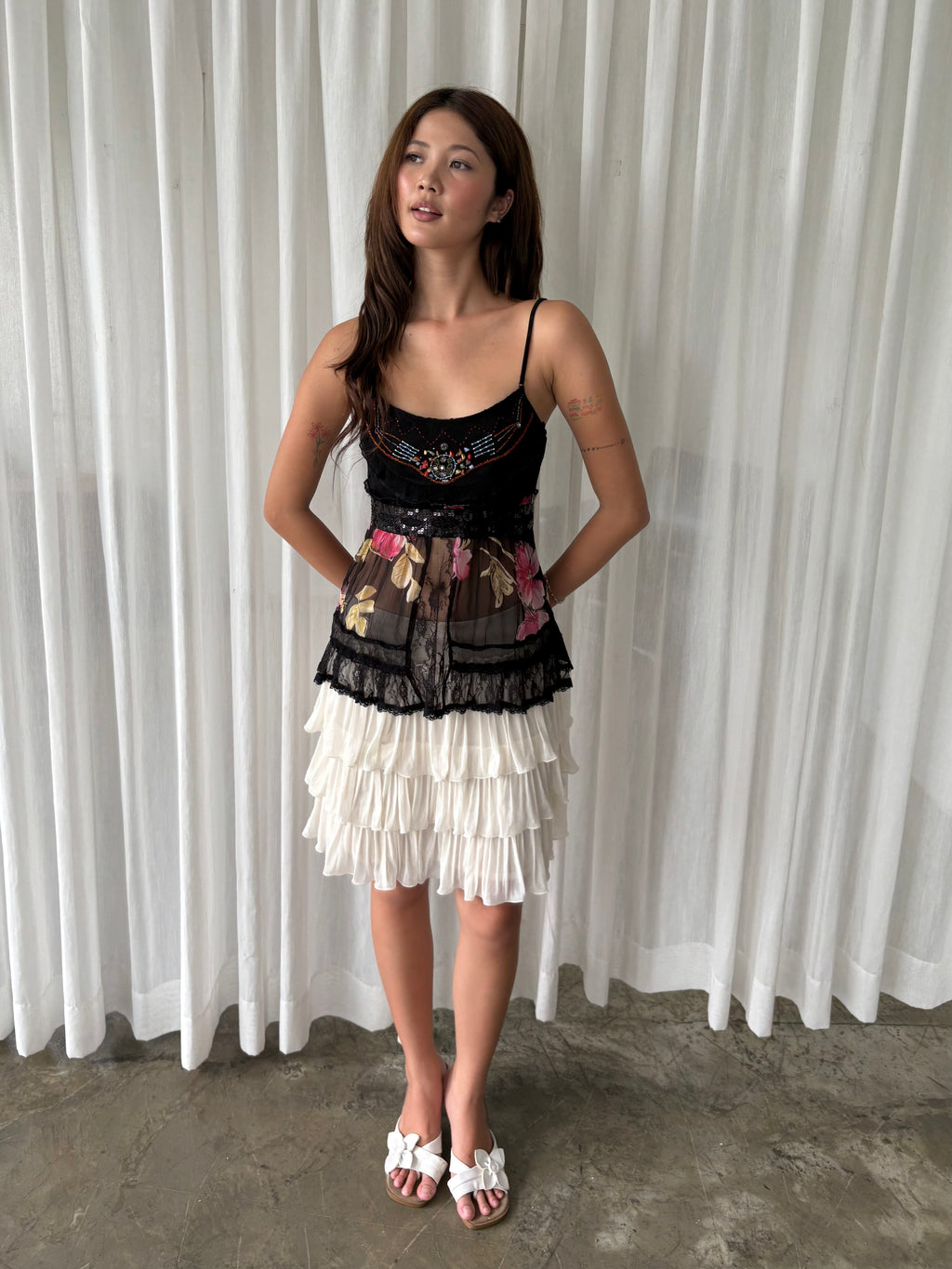 Black floral beaded camisole