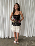 Black floral beaded camisole