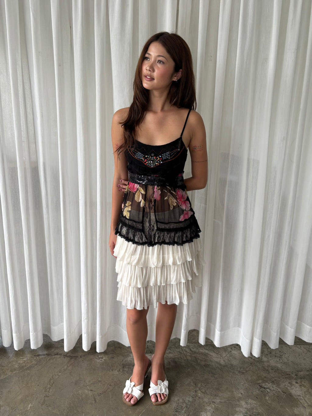 Black floral beaded camisole