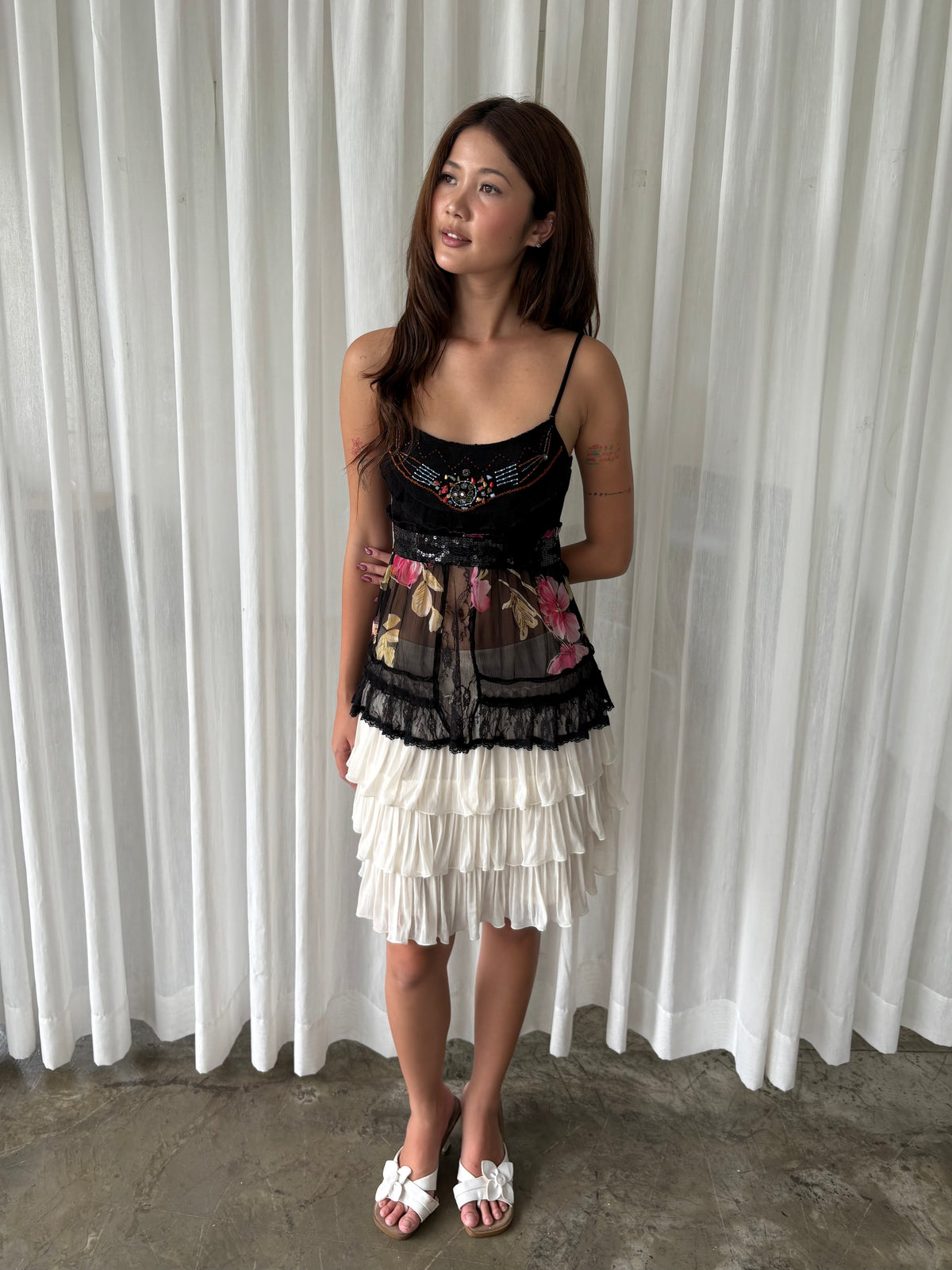 Black floral beaded camisole