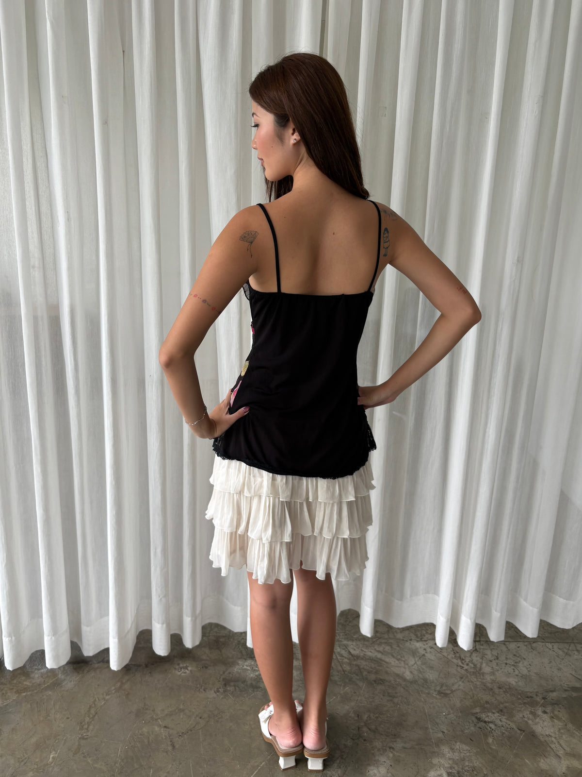 Black floral beaded camisole