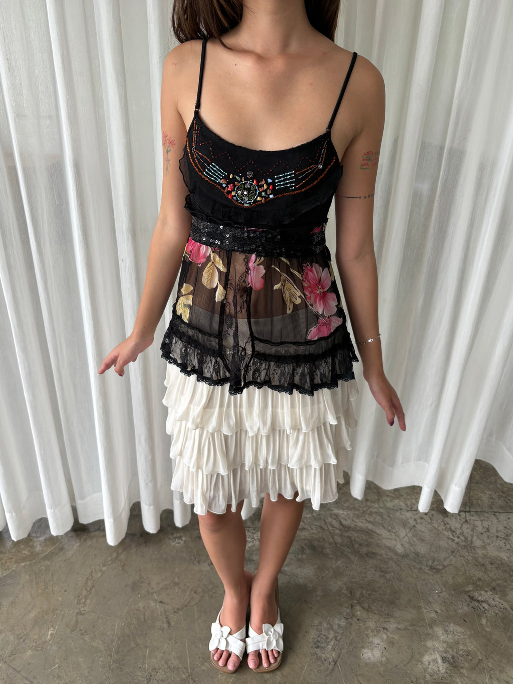 Black floral beaded camisole