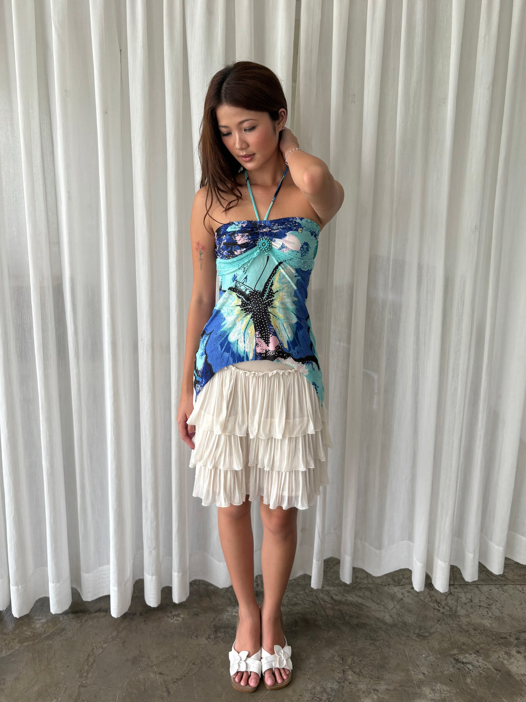 Tropical butterfly halter top