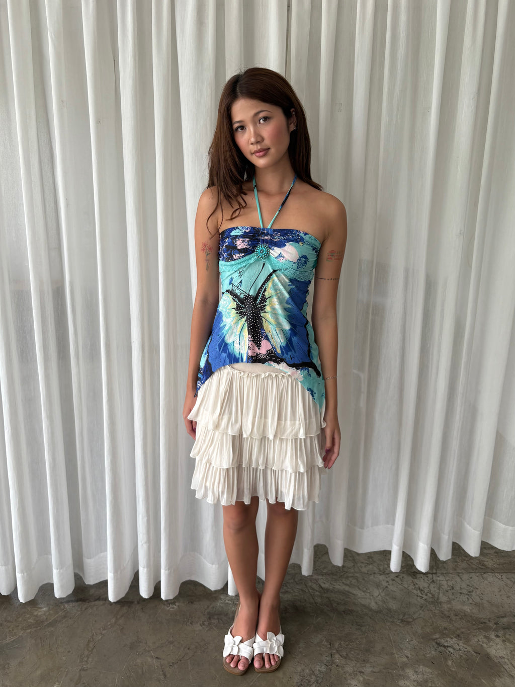 Tropical butterfly halter top
