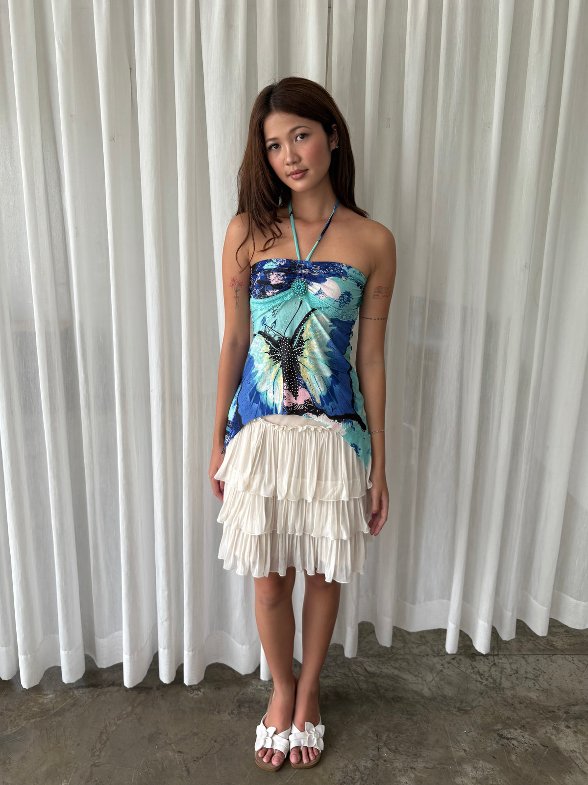 Tropical butterfly halter top