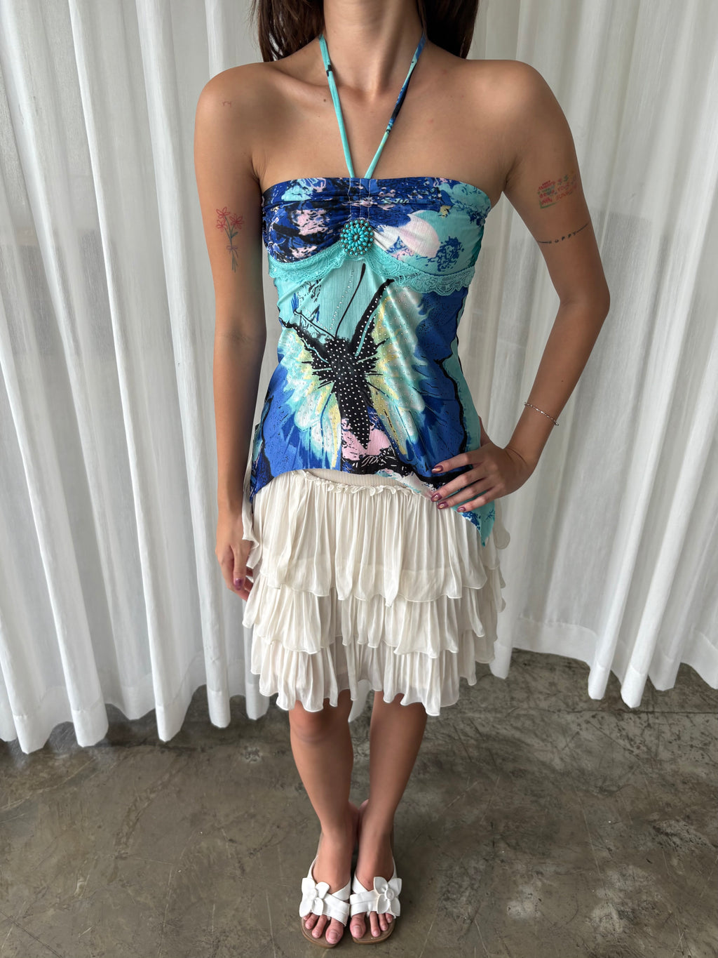 Tropical butterfly halter top