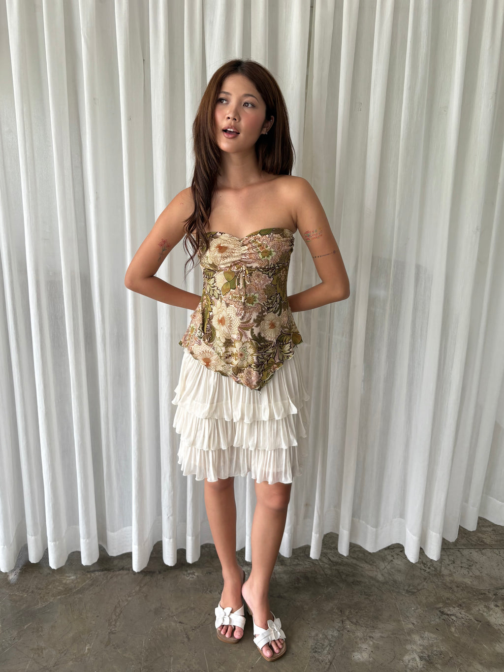 Olive floral tube top