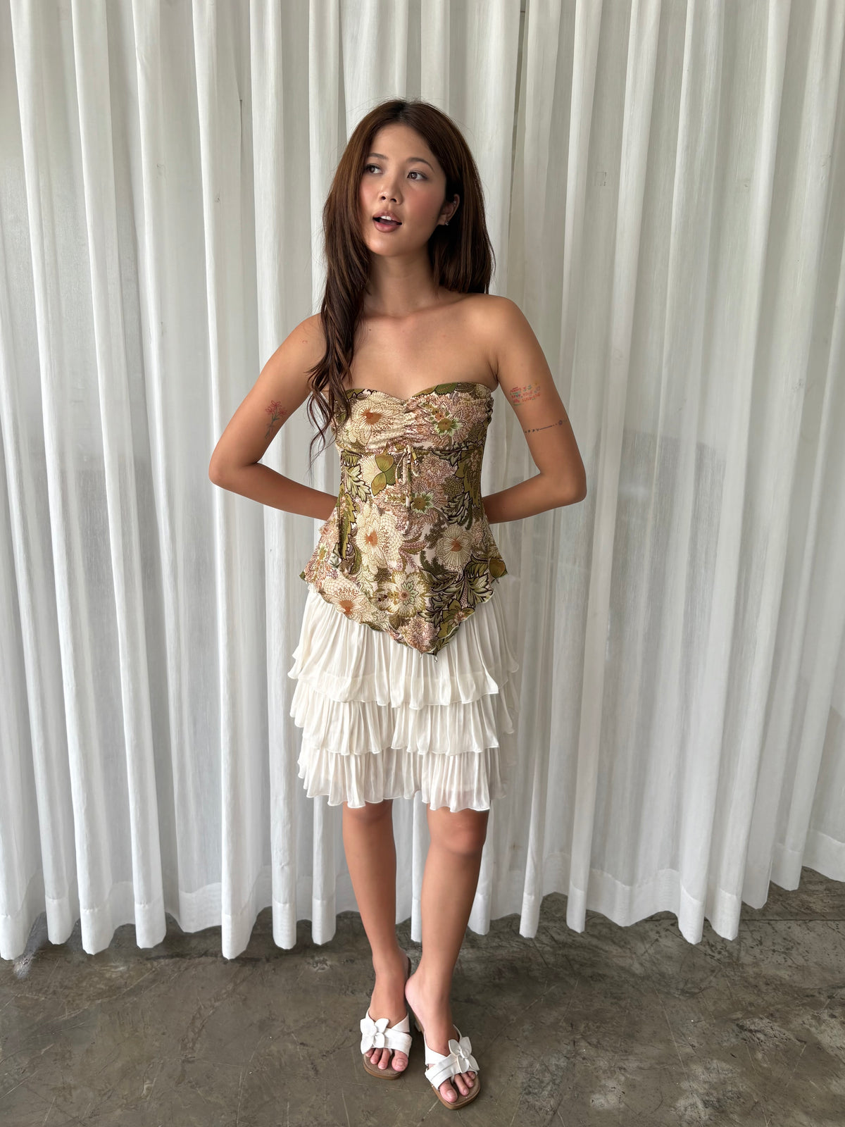 Olive floral tube top