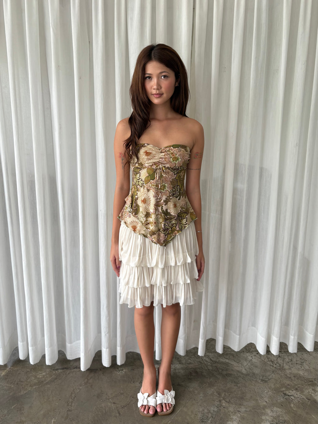 Olive floral tube top