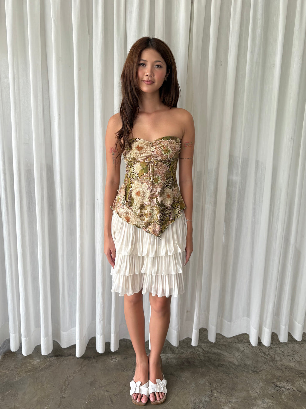 Olive floral tube top