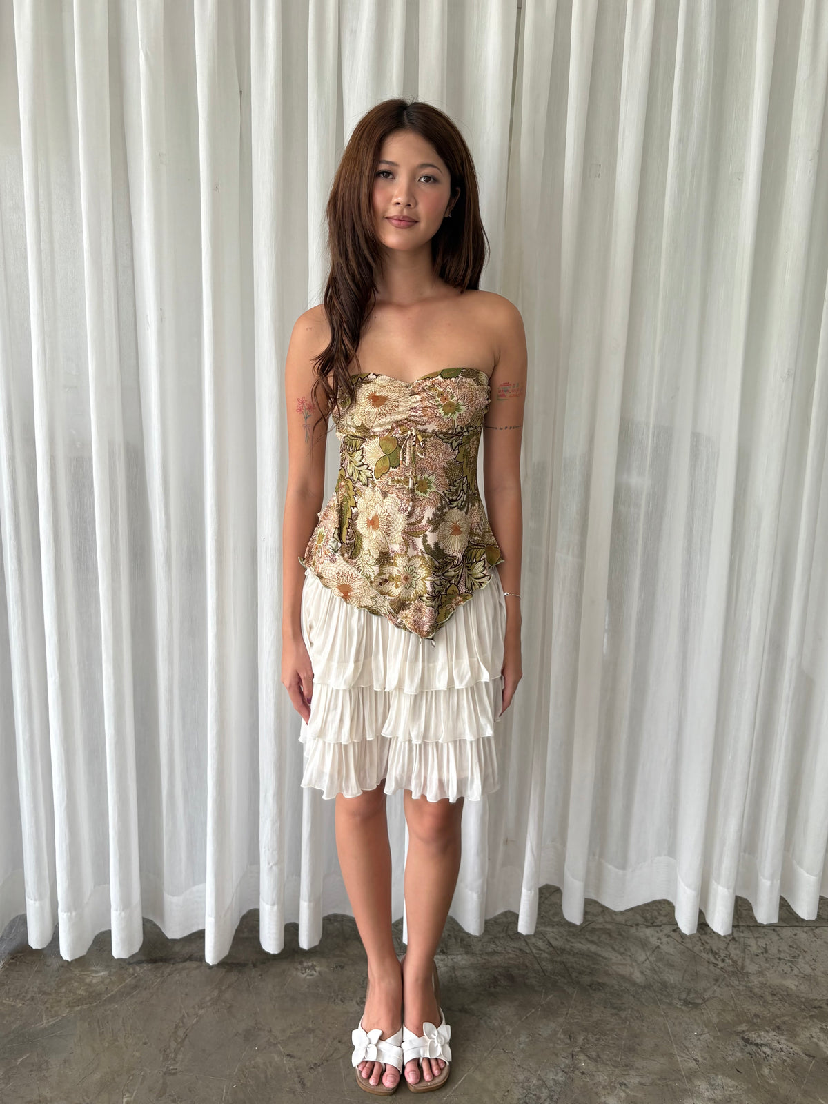 Olive floral tube top