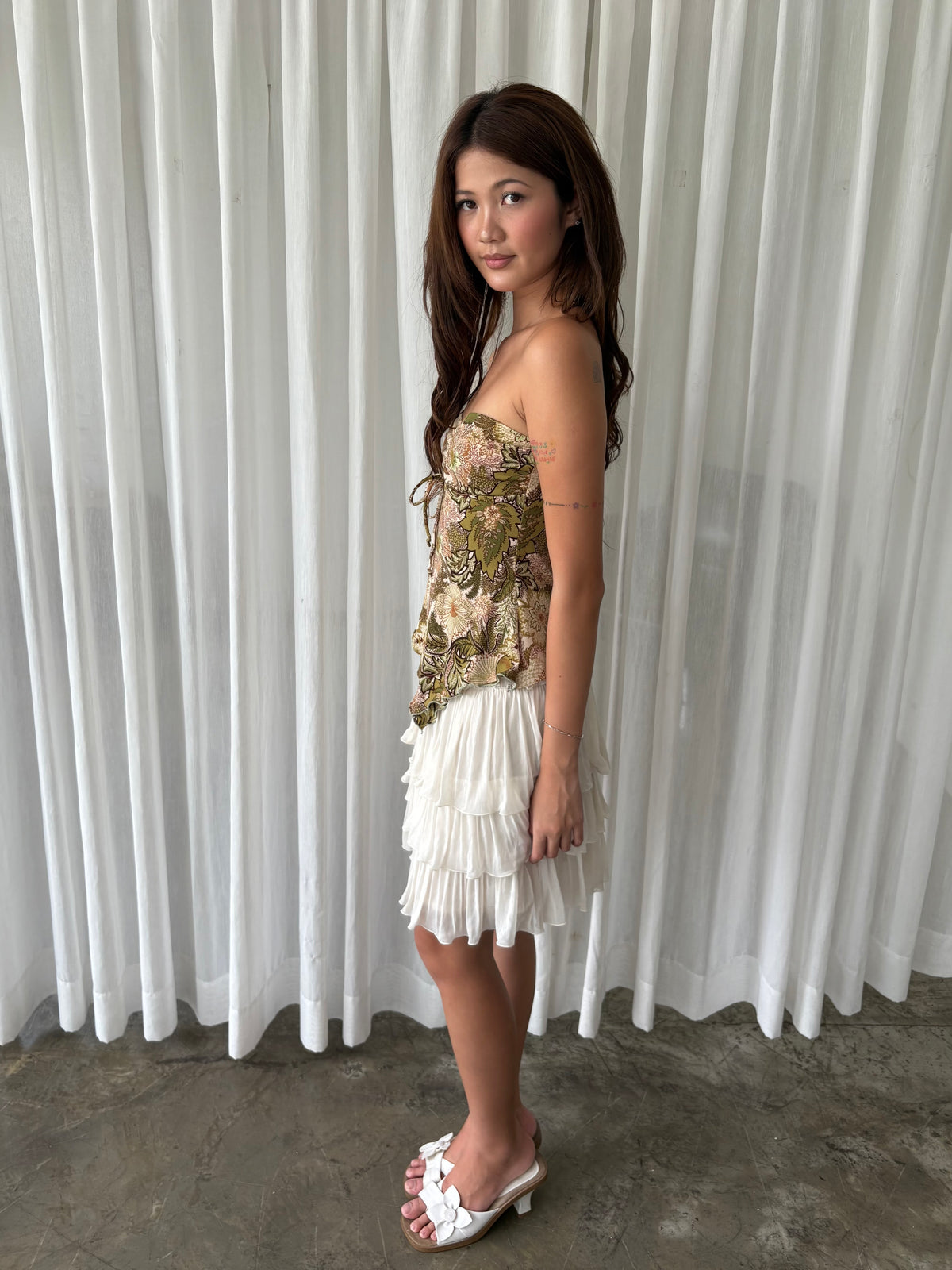 Olive floral tube top