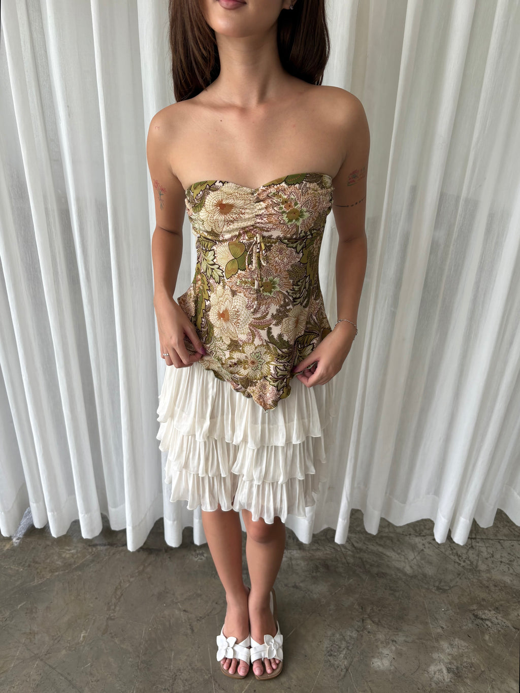 Olive floral tube top