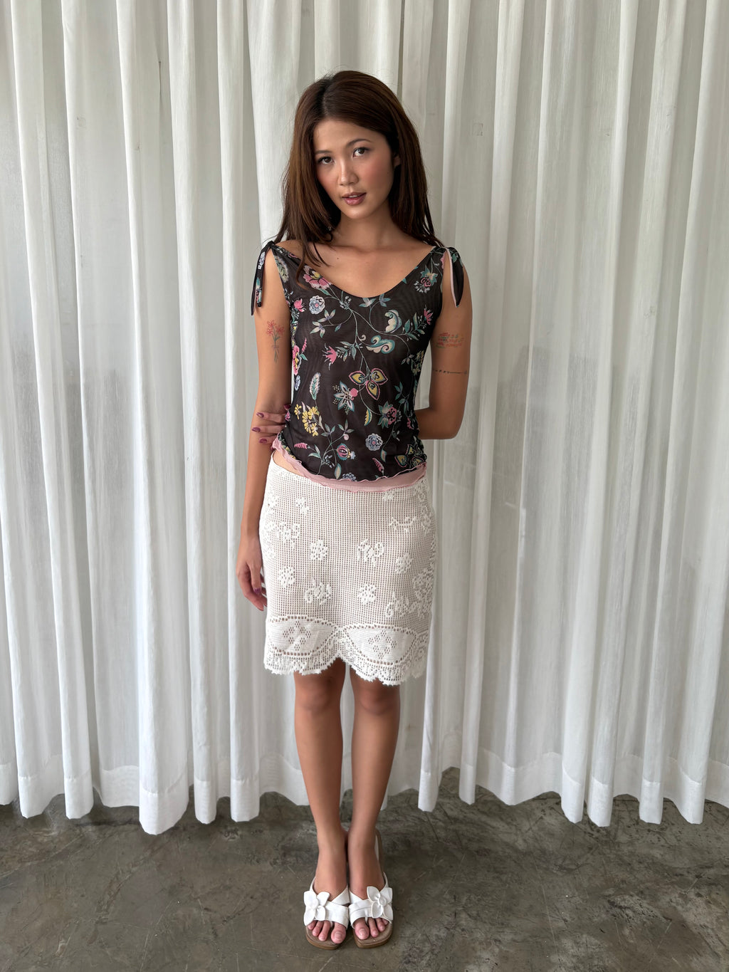 Floral tie shoulder top