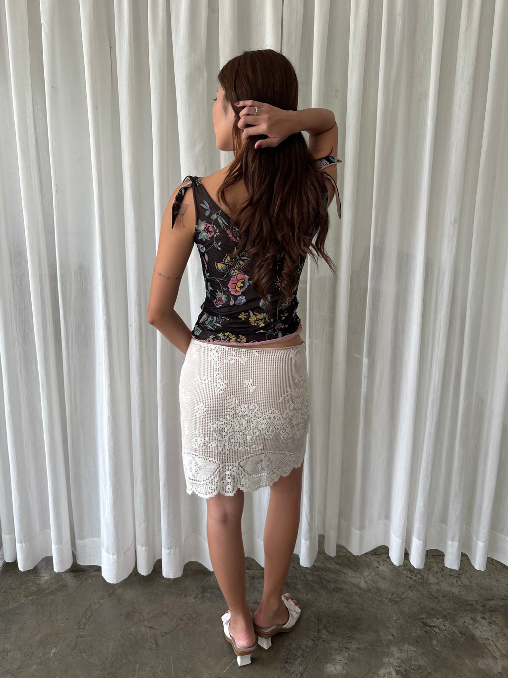 Floral tie shoulder top