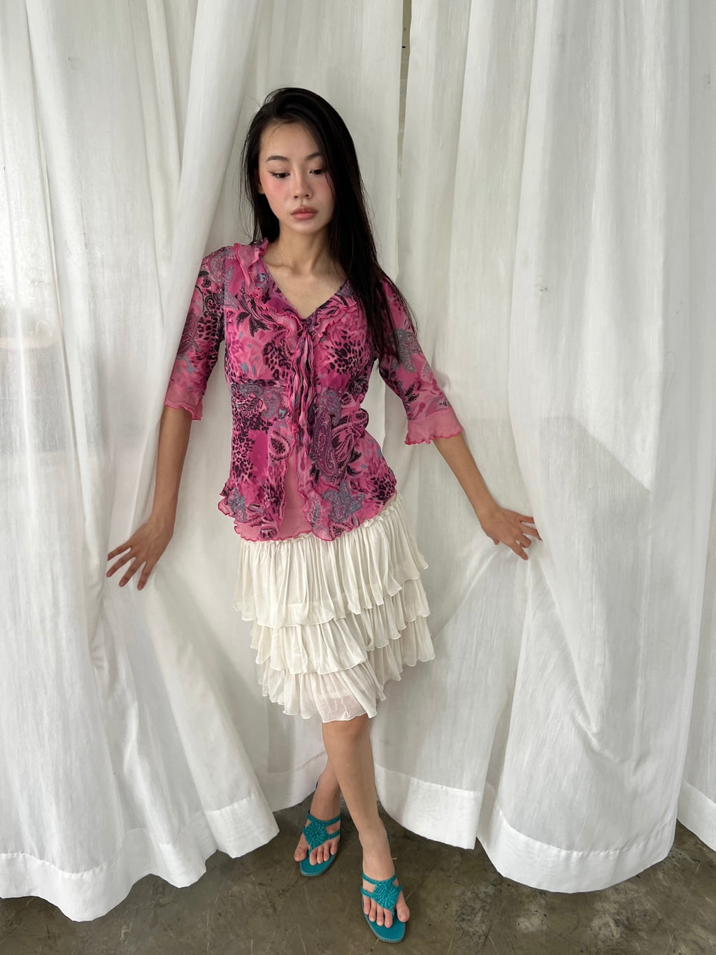 Silk leopard paisley top