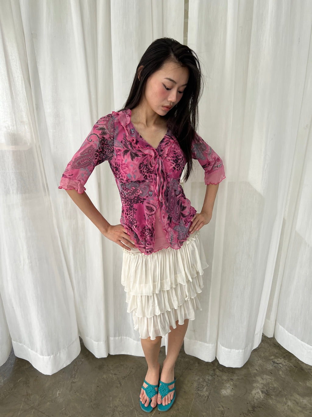 Silk leopard paisley top
