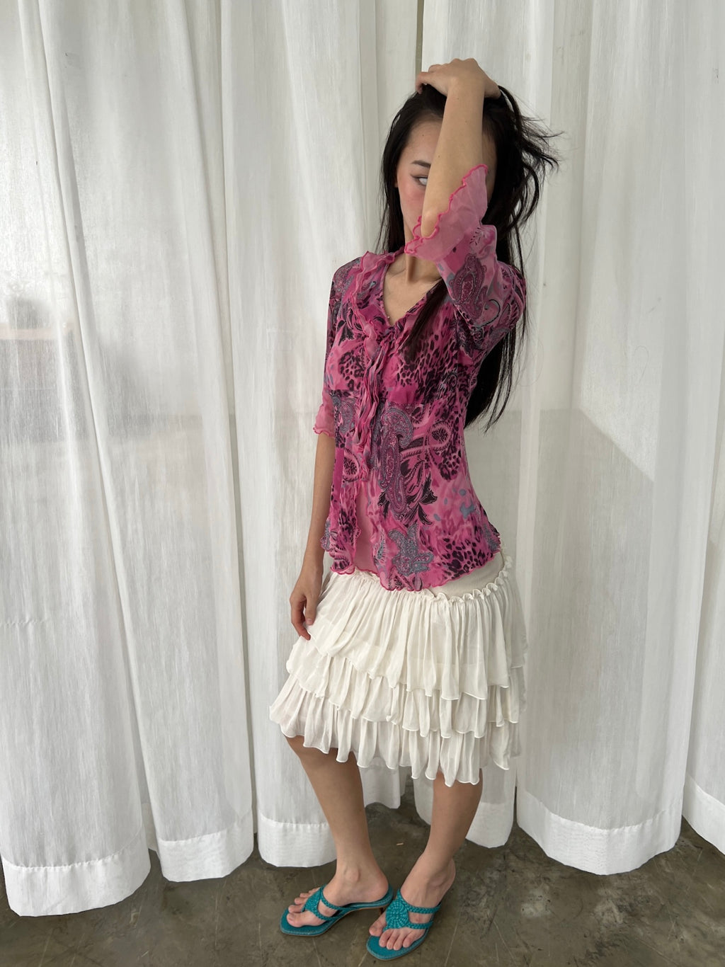 Silk leopard paisley top
