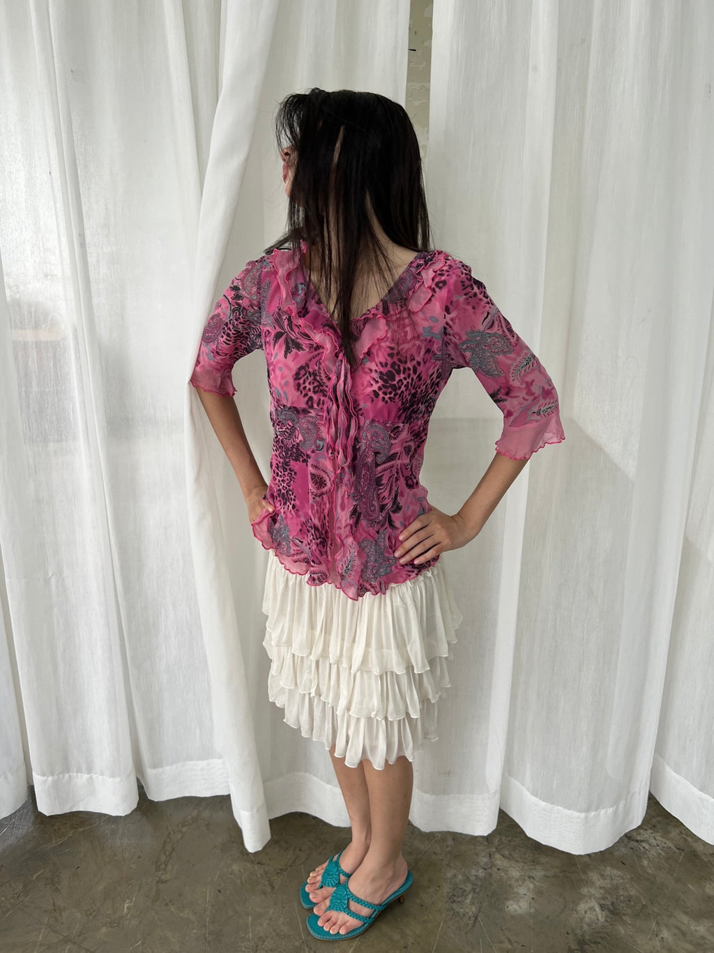 Silk leopard paisley top
