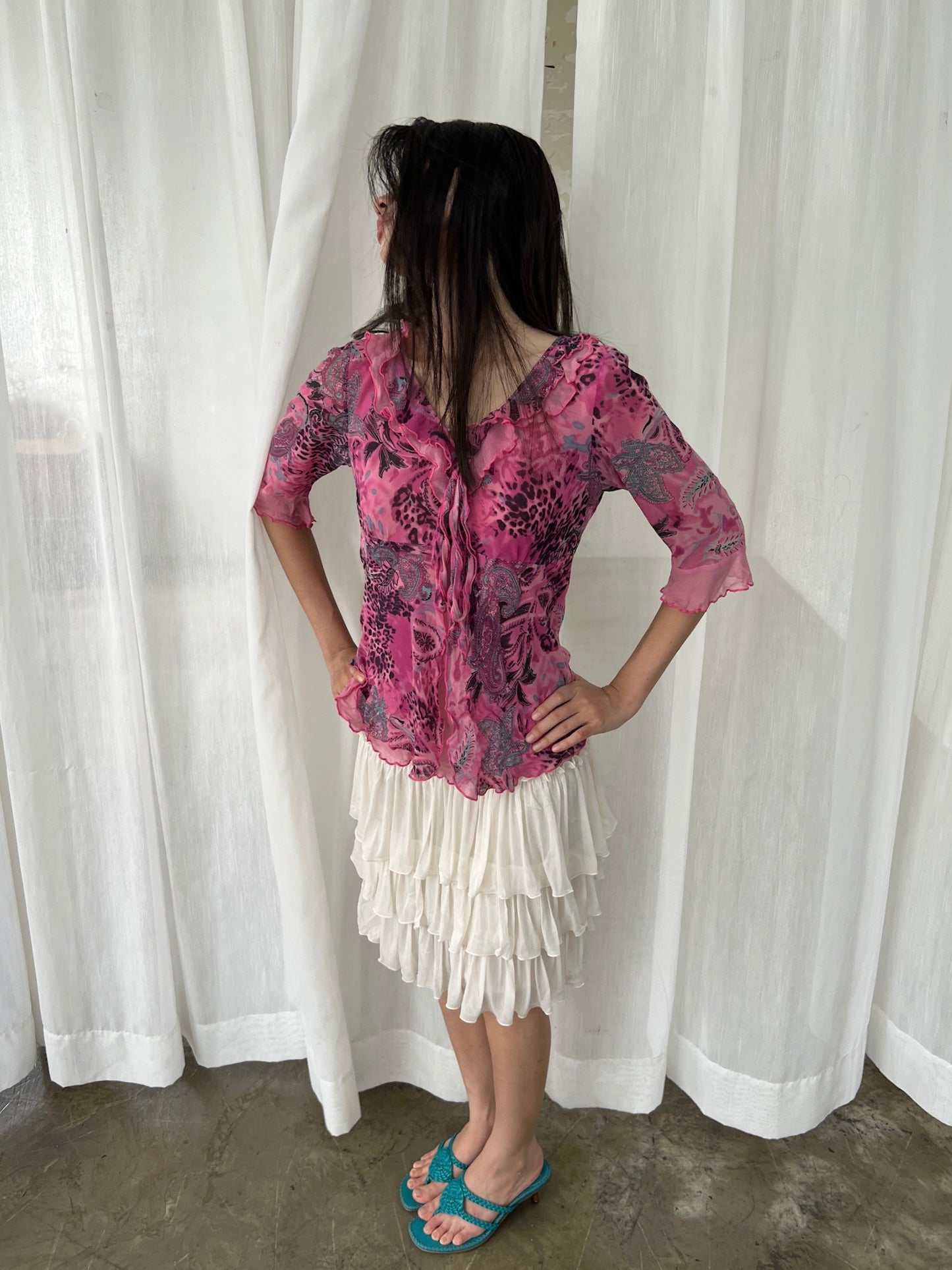Silk leopard paisley top