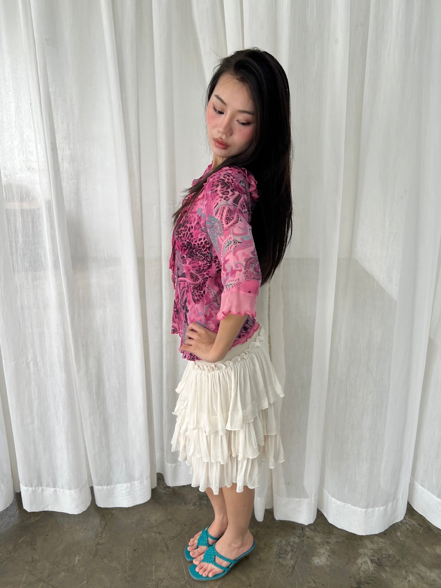 Silk leopard paisley top
