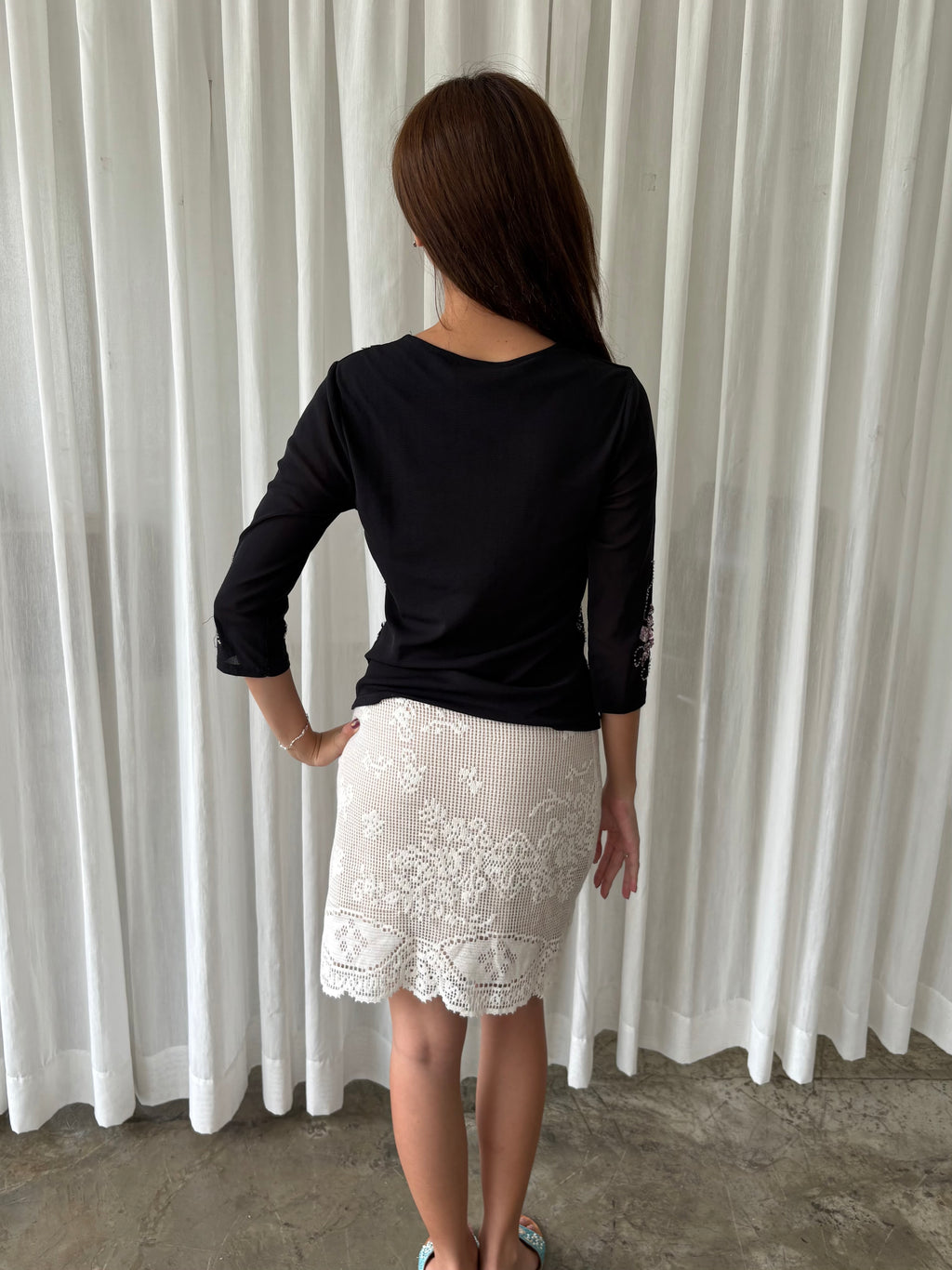 Beaded floral long sleeve top
