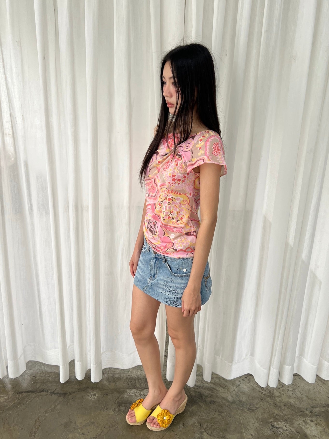 Pink swirl off shoulder top