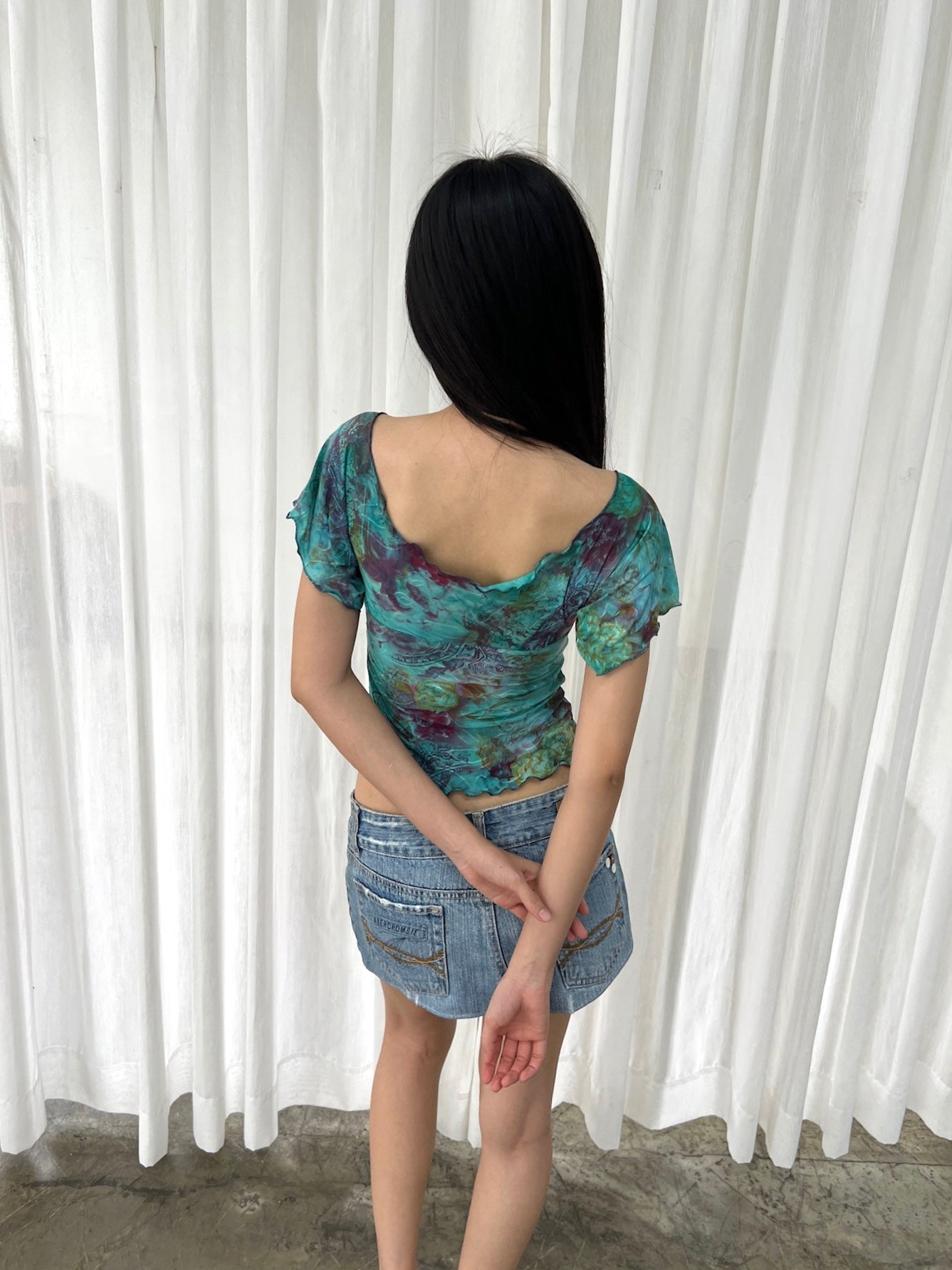 Teal floral off shoulder top