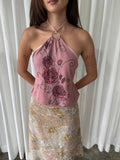 Pink rose halter & European floral midi skirt