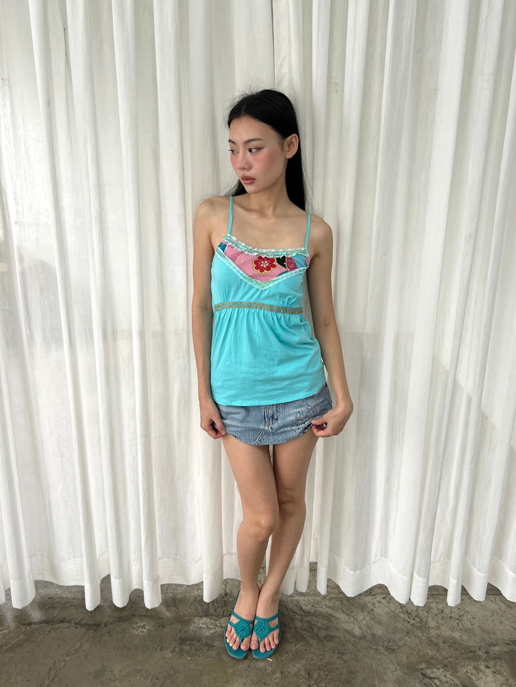 Aqua graphic camisole