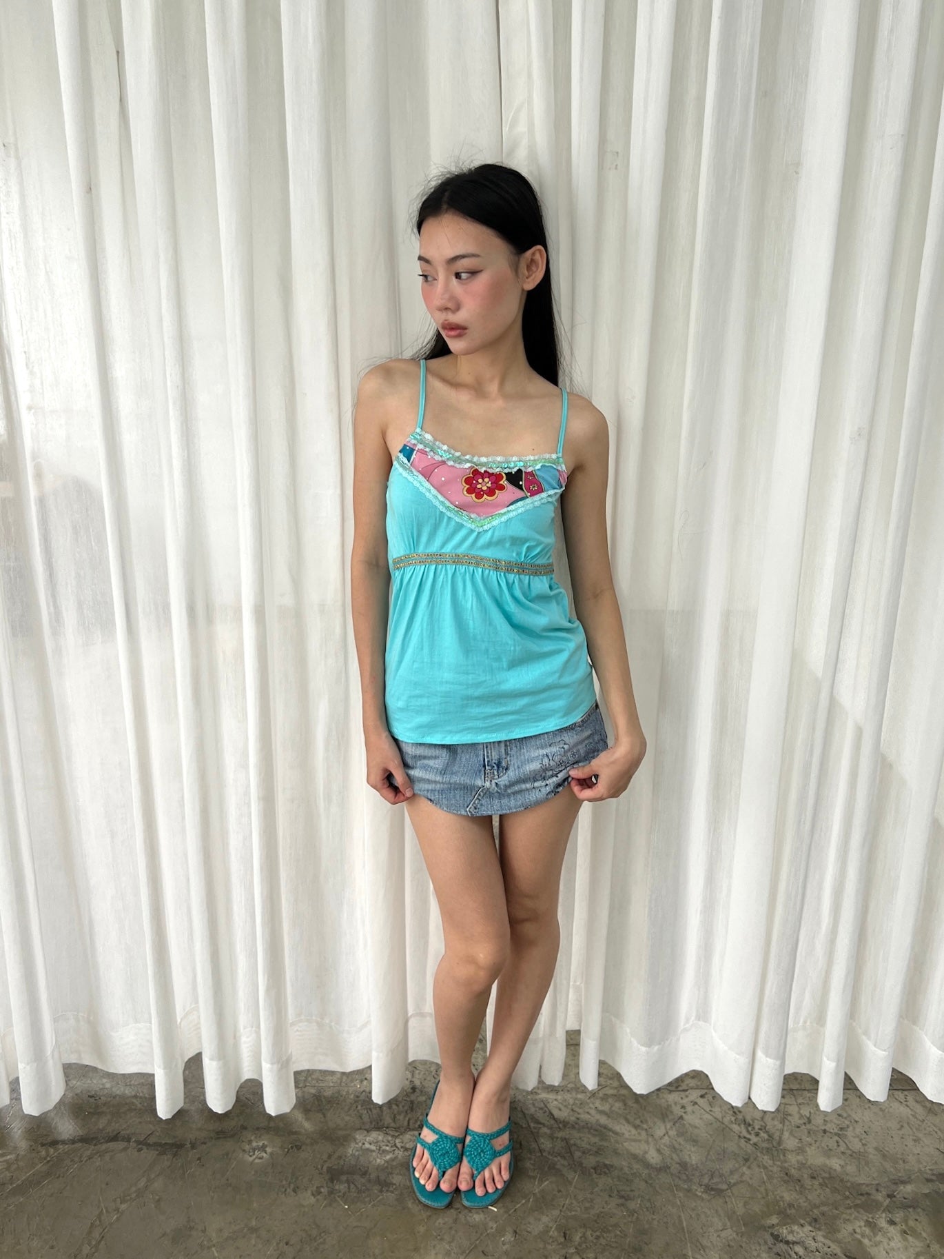 Aqua graphic camisole