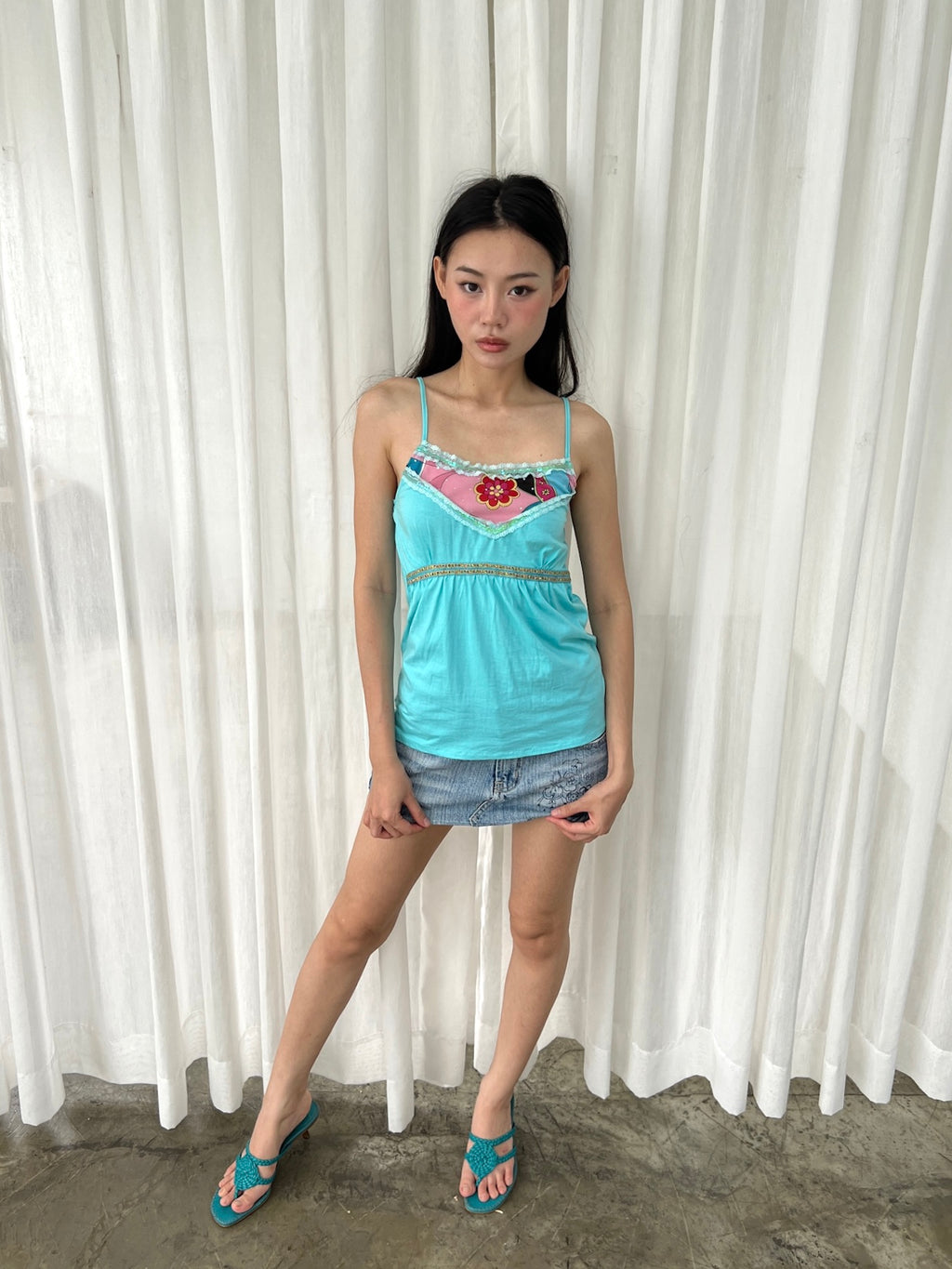 Aqua graphic camisole