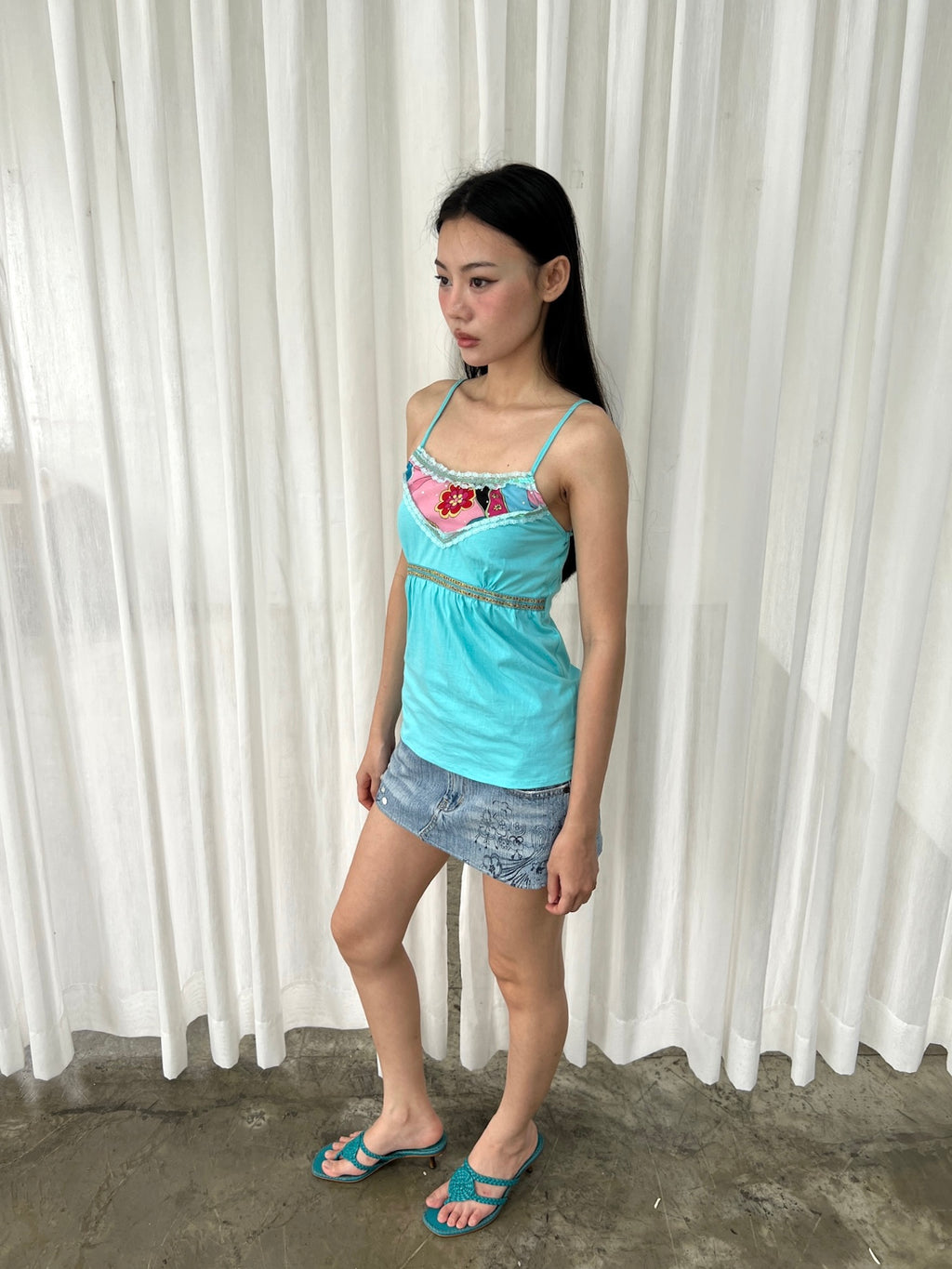 Aqua graphic camisole